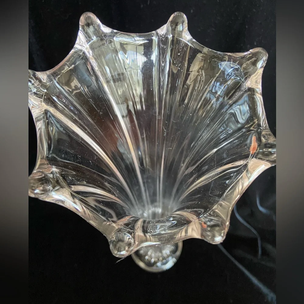 Vintage Clear Swung Tall Glass Vase 8 Finger 17” High
